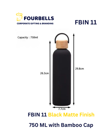 750ml Stainless Steel Vacuum Insulated Bottle with Bamboo Cap & Rubber Coated Body | Custom Logo Corporate Gift | Fourbells