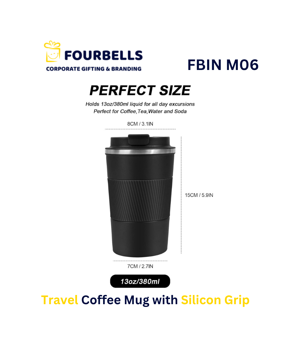 Travel Coffee Mug SS with Silicone Grip  Vacuum Insulated  with Custom Logo