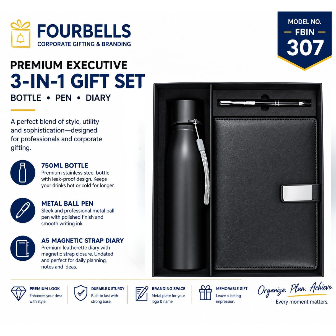 Customized 3in1 Corporate Gift Set with 750ml Bottle, A5 Diary , Metal Pen Employee and Client Gift