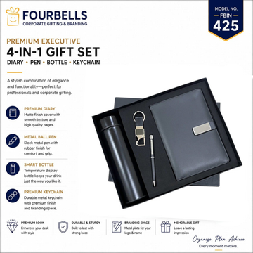 Premium 4-in-1 Corporate Gift Set Diary, Pen, Smart Bottle & Keychain FBIN-425