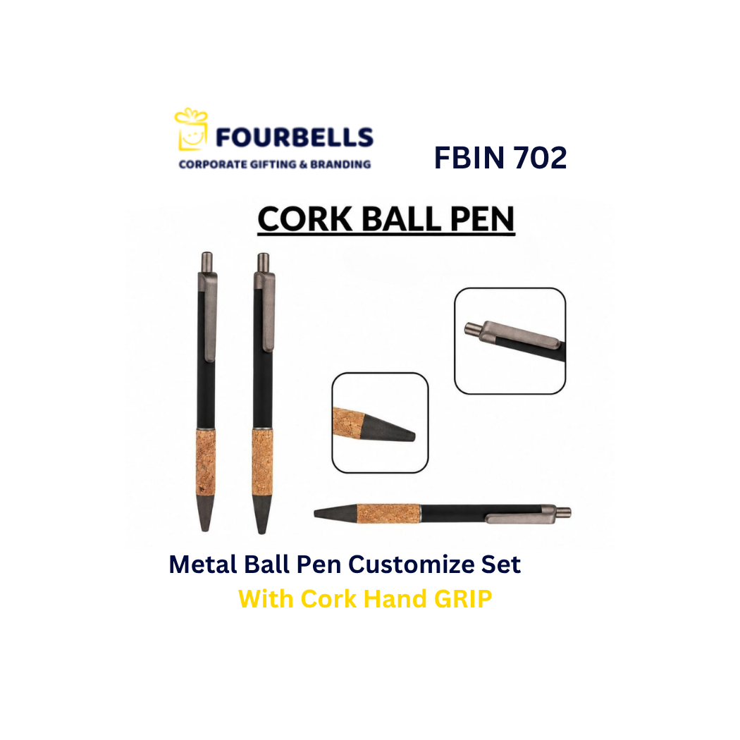 Metal Ball Pen with Cork Grip | Eco-Friendly Custom Logo Executive Pen | Corporate Gifting | Fourbells