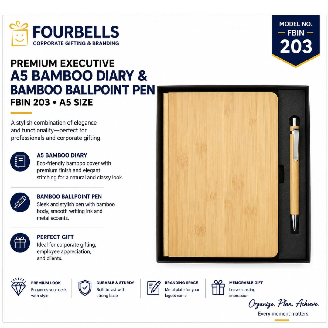 2IN1 Giftset Bamboo A5 Diary and Pen Gift Set with Premium Box