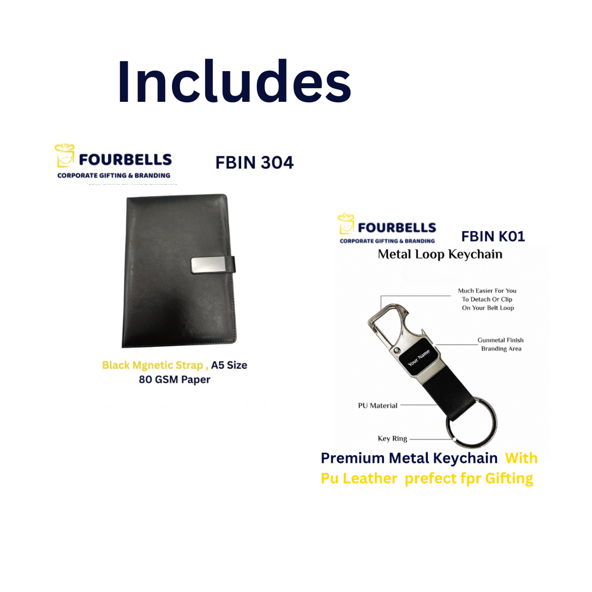 Premium 4-in-1 Corporate Gift Set Diary, Pen, Smart Bottle & Keychain FBIN-425