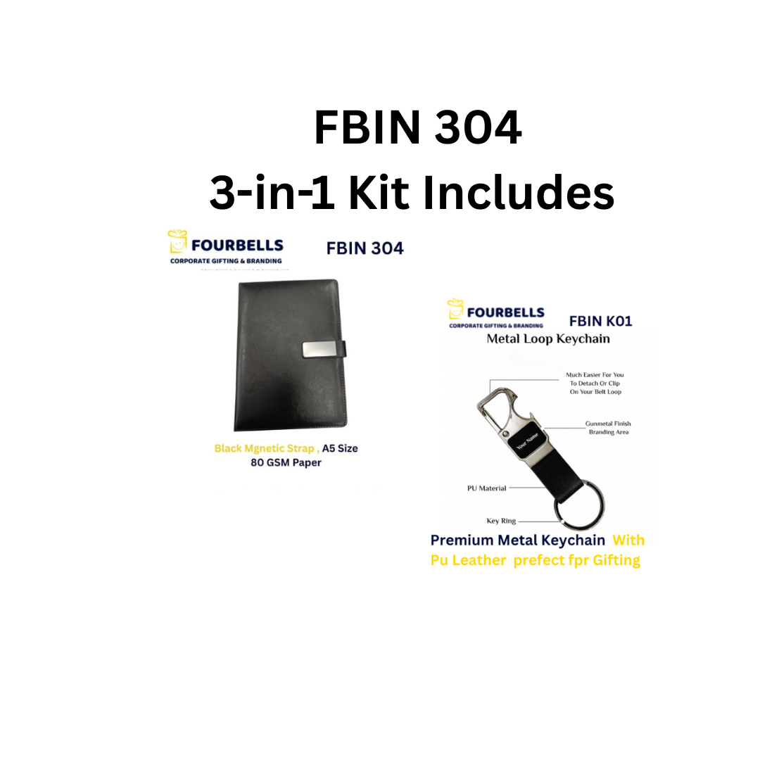 FOURBELLS FBIN 305 Premium Executive Black 3-in-1 Gift Set consist Diary, Metal Ball Pen & Keychain