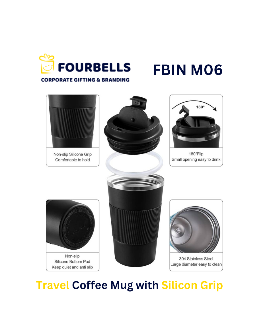 Travel Coffee Mug SS with Silicone Grip  Vacuum Insulated  with Custom Logo
