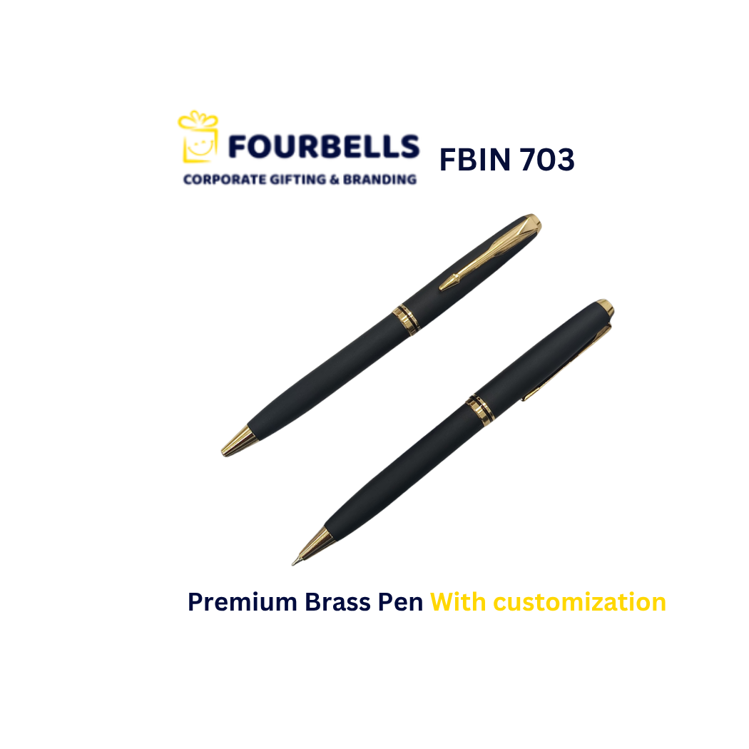 Premium Brass Metal Ball Pen with Gift Box | Custom Logo Engraved Executive Pen for Corporate Gifting | Fourbell