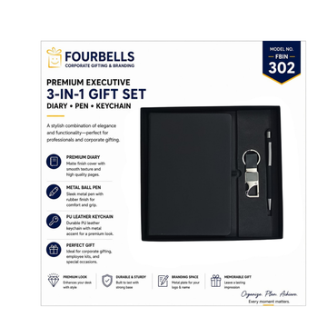 3in1 Corporate Gift Set FBIN 302  Diary, Metal Ball Pen and PU Keychain