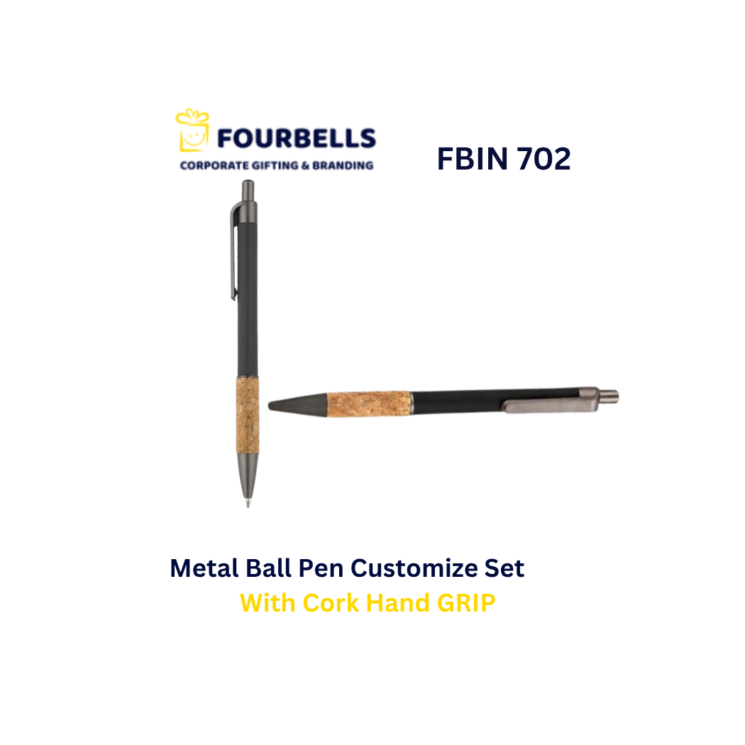 Metal Ball Pen with Cork Grip | Eco-Friendly Custom Logo Executive Pen | Corporate Gifting | Fourbells