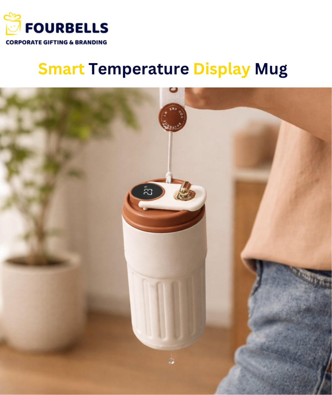 Smart Coffee Mug with LED Temperature Display | Vacuum Insulated Stainless Steel Mug | Custom Logo Corporate Gift | Fourbells