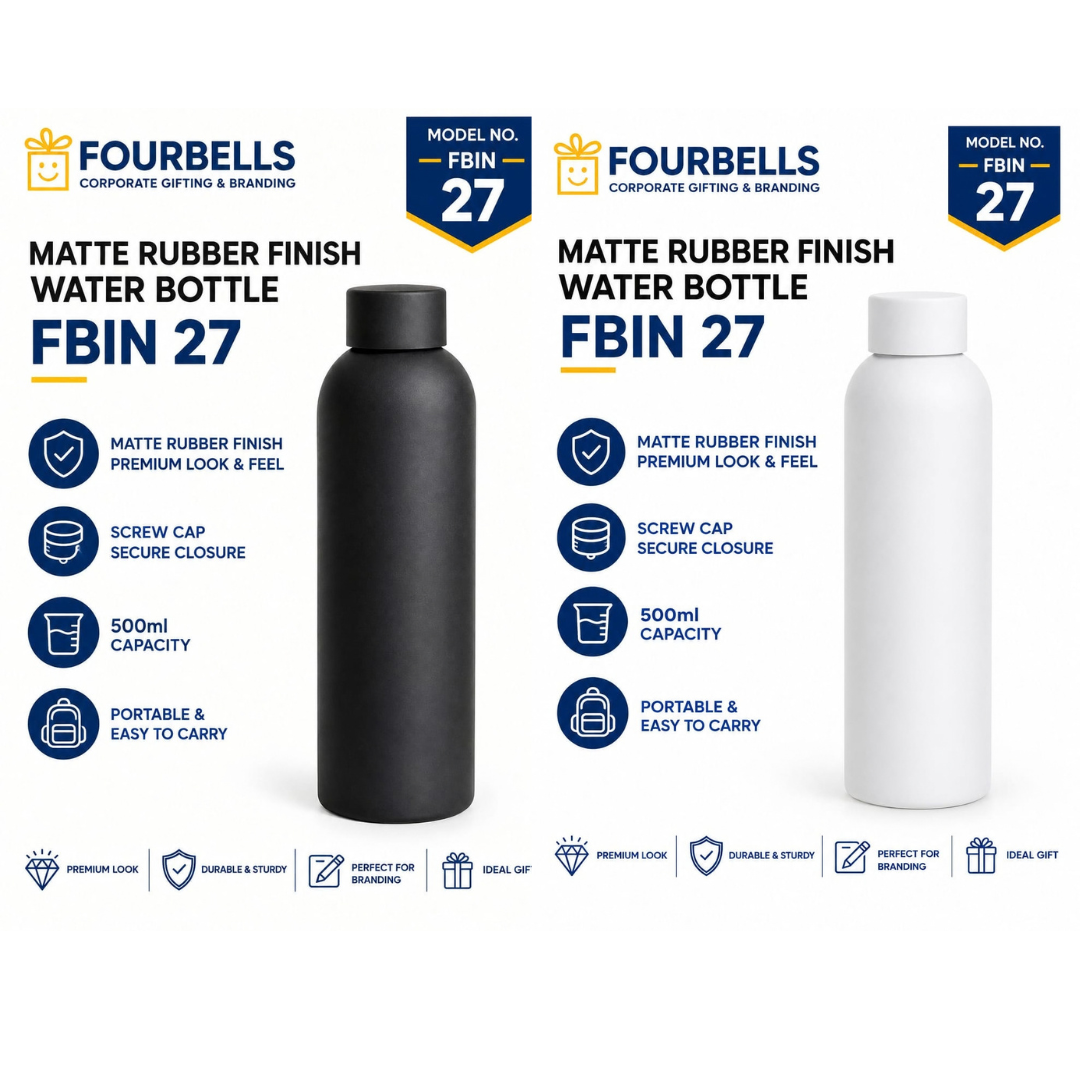 500 Ml Matte Rubber Finish Vacuum Insulated Water Bottle Black White and Blue