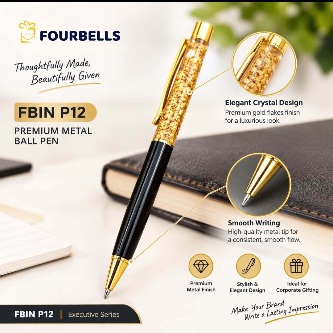 Golden Flake Metal Ball Pen, Customized Brand and Logo/Name Engraving