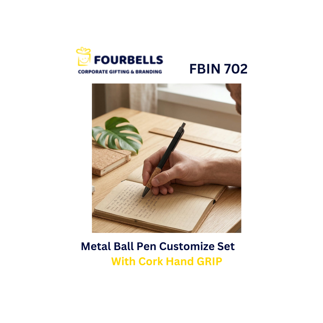 Metal Ball Pen with Cork Grip | Eco-Friendly Custom Logo Executive Pen | Corporate Gifting | Fourbells