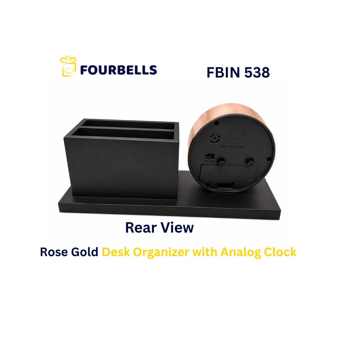 Executive Wooden Desk Organizer with Analog Clock and Pen Stand Custom Logo