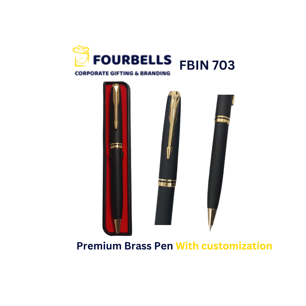 Premium Brass Metal Ball Pen with Gift Box | Custom Logo Engraved Executive Pen for Corporate Gifting | Fourbell
