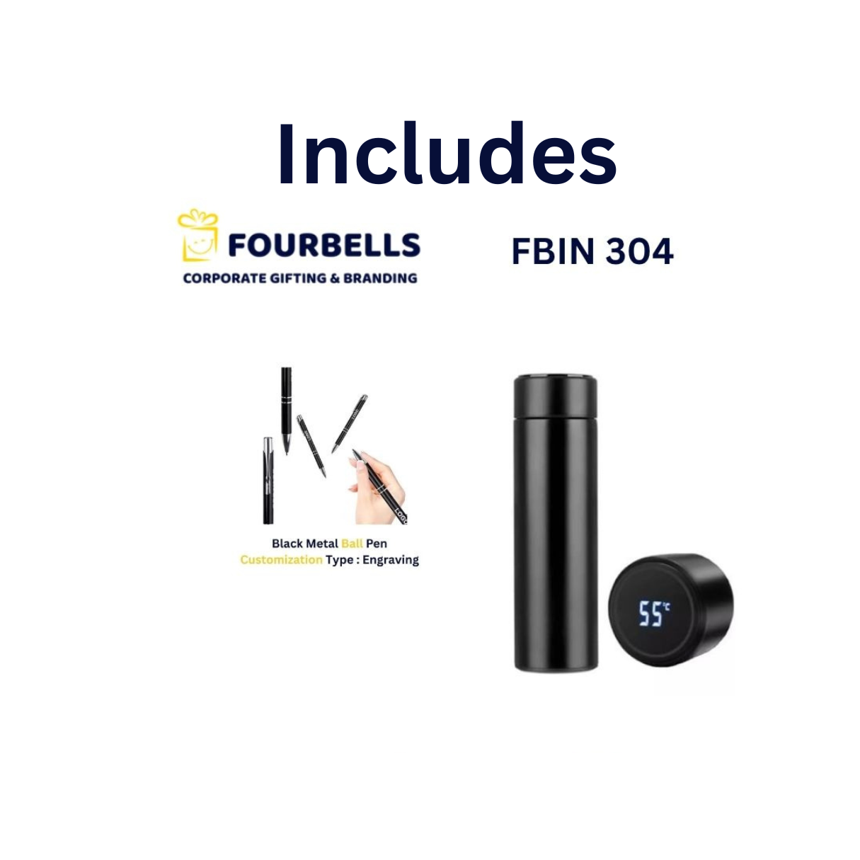 Premium 4-in-1 Corporate Gift Set Diary, Pen, Smart Bottle & Keychain FBIN-425