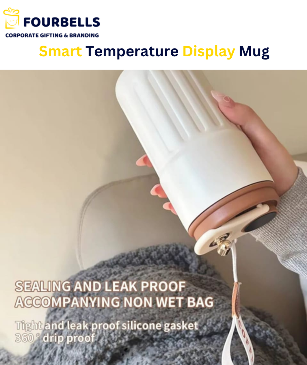 Smart Coffee Mug with LED Temperature Display | Vacuum Insulated Stainless Steel Mug | Custom Logo Corporate Gift | Fourbells