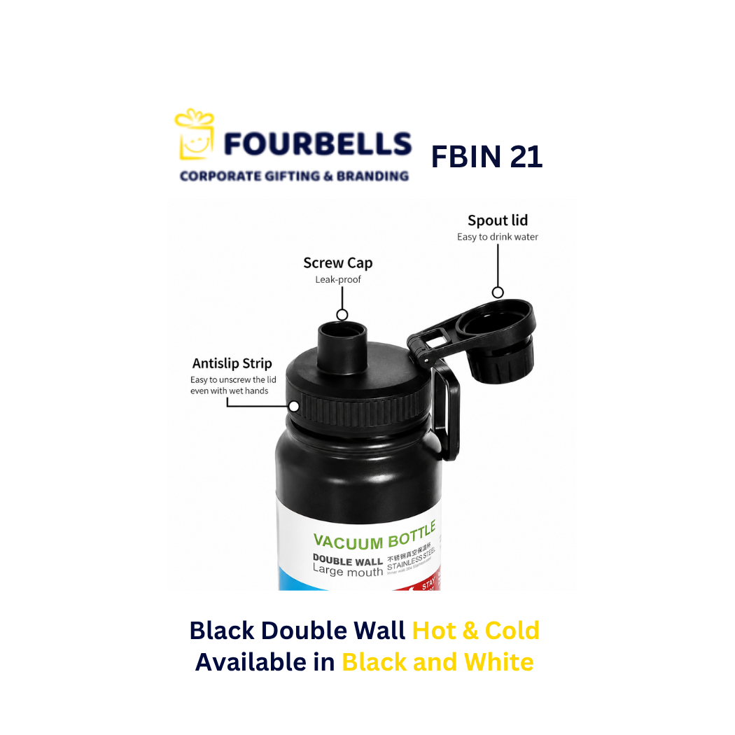 Vacuum Insulated Steel Water Bottle BLACK Model FBIN 21 by FOURBELLS