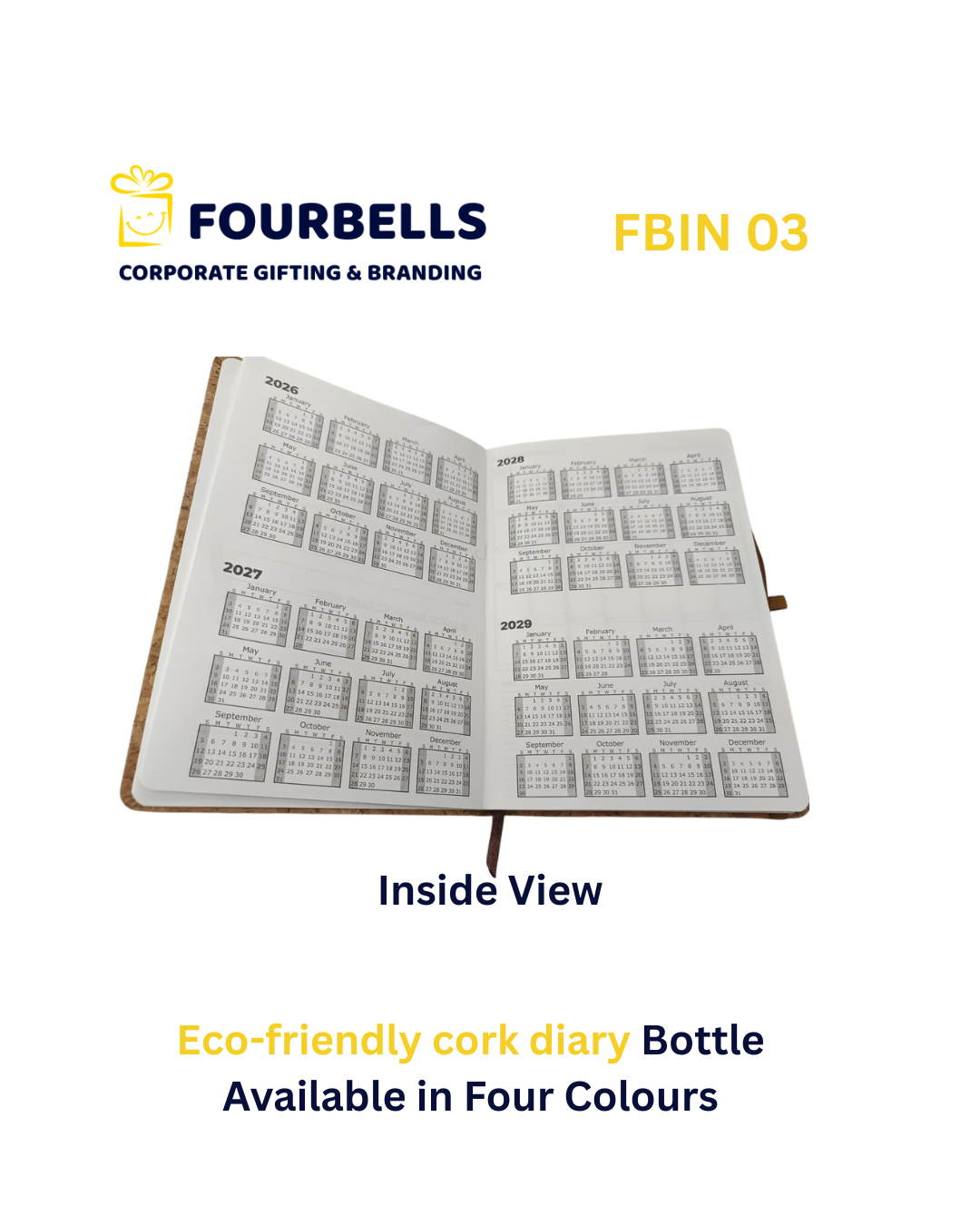 Eco-Friendly Cork Executive Office Diary | Custom Logo A5 Notebook for Corporate Branding & Gifting | Fourbells
