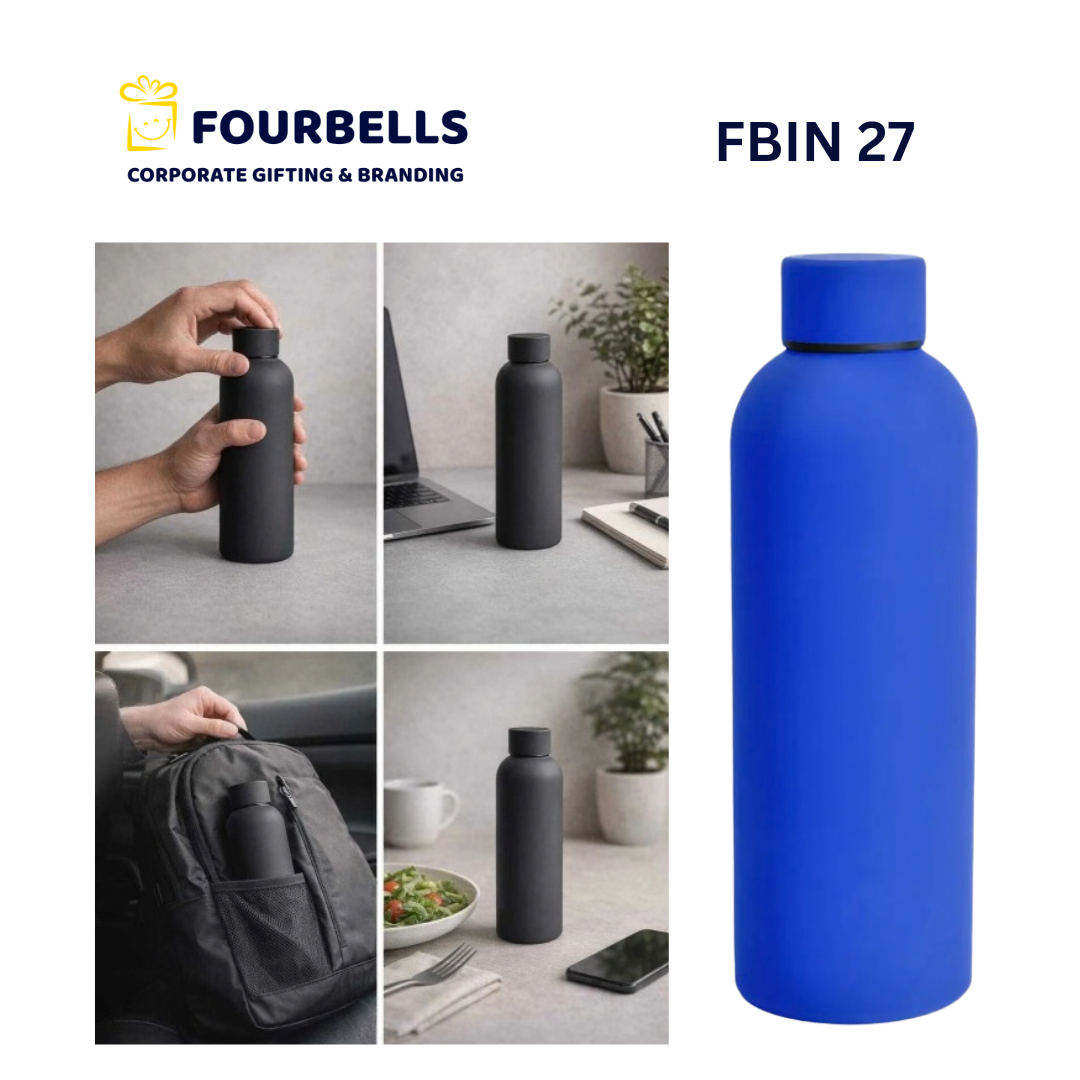 500 Ml Matte Rubber Finish Vacuum Insulated Water Bottle Black White and Blue