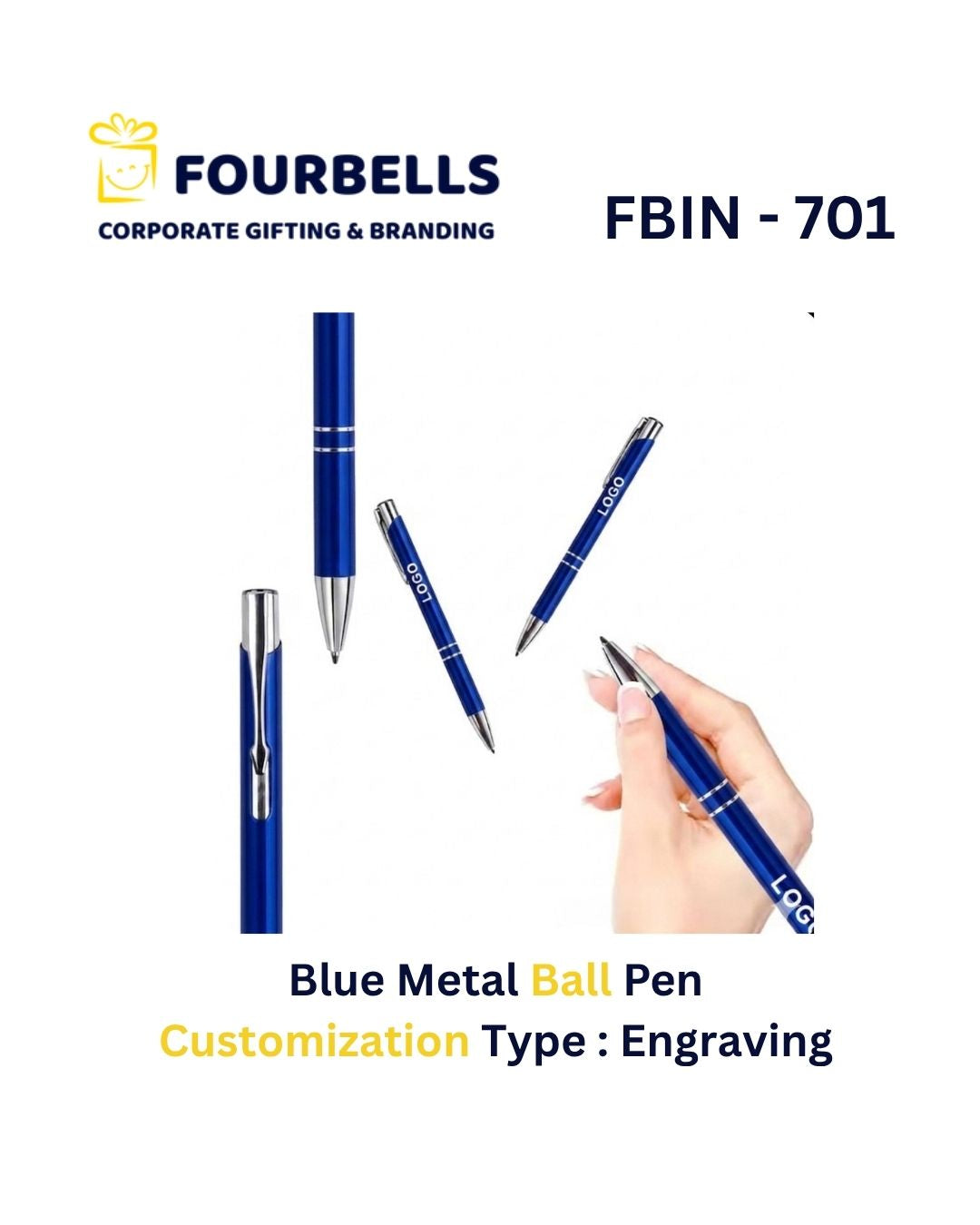 Premium Metal Ball Pen with Custom Logo Engraving | Corporate Gifting & Promotional Pen | Fourbells