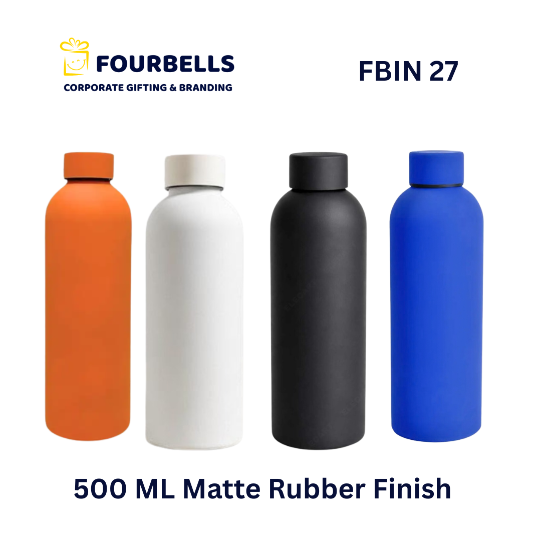 500 Ml Matte Rubber Finish Vacuum Insulated Water Bottle Black White and Blue