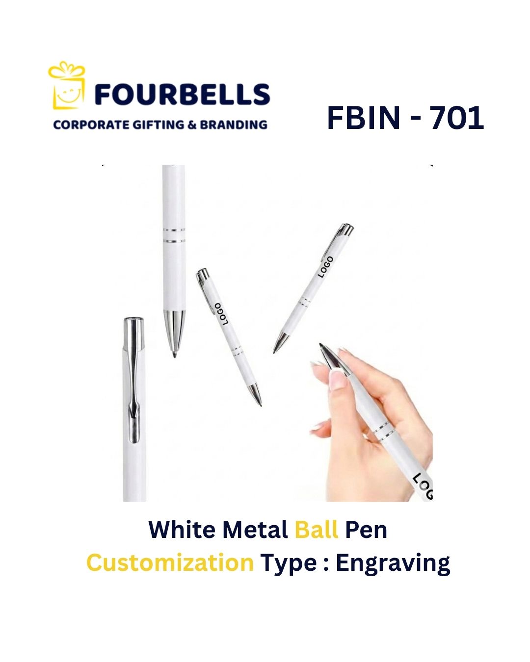 Premium Metal Ball Pen with Custom Logo Engraving | Corporate Gifting & Promotional Pen | Fourbells