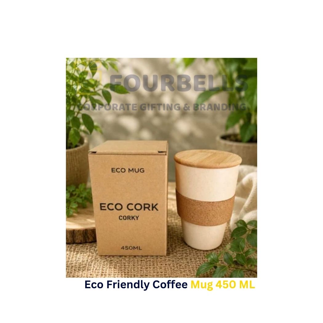 ECO Cork 450 ML Eco-Friendly  Coffee Mug with Bamboo Lid Spill-Proof Reusable Travel Mu