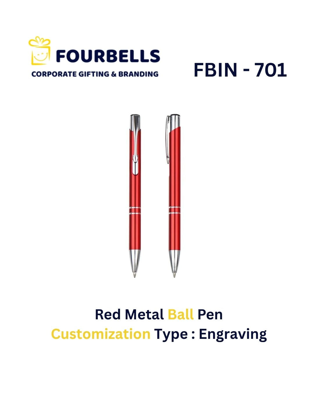 Premium Metal Ball Pen with Custom Logo Engraving | Corporate Gifting & Promotional Pen | Fourbells