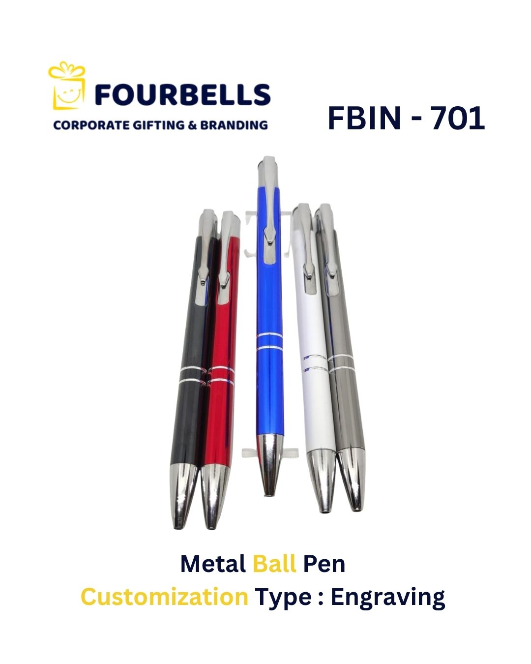 Premium Metal Ball Pen with Custom Logo Engraving | Corporate Gifting & Promotional Pen | Fourbells