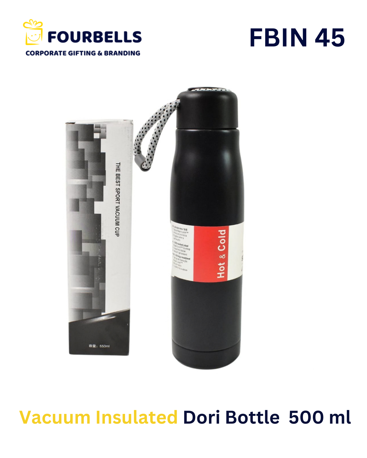 Stainless Steel Vacuum Insulated Dori Bottle with Strap  500ml Leakproof FBIN 45