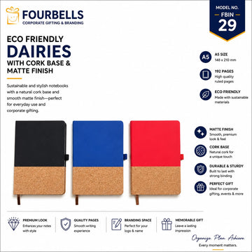 Eco-Friendly Cork Diary with Matte Finish Cover | A5 Premium Notebook | Custom Logo Corporate Gift | Fourbells